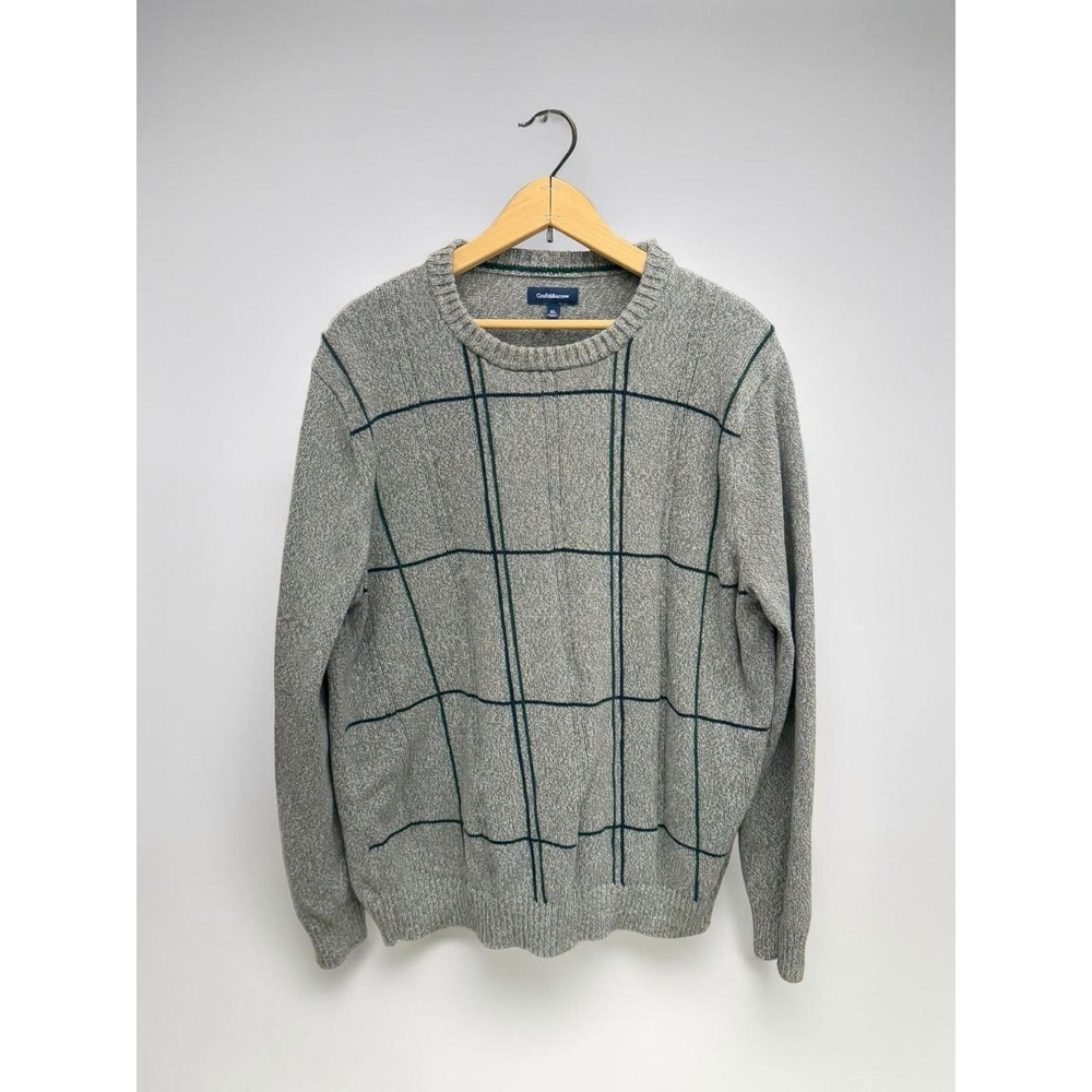 Croft & Barrow Gray Plaid Crewneck Cotton Sweater‎ - XL